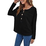 Herbst Und Winter Casual Fashion Damen Rundhals Einfarbig Langarm Knopf Bottoming T-Shirt Lose Pullover Top D