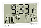 Bresser Wetterstation Funk mit Außensensor MyTime Jumbo LCD Wetter Wanduhr mit Außensensor und extra großen Ziffern für Tisch und Wandmontage, weiß