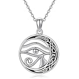 Auge des Horus Kette 925 Sterling Silber Auge des Horus Mond Anhänger Halskette Religiöser ägyptischer Amulett Schmuck Geschenk für Damen H