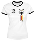 MoonWorks® Damen Fan-Shirt Fußball Retro Deutschland Germany Weltmeisterschaft Fan-Trikot Style WM 2018 weiß-schwarz S