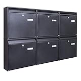 Burg-Wächter Briefkastenanlage 6 Fach | 108,6x64,4x10cm groß verzinkter Stahl schwarz DIN A4 | Briefkasten Set 6 Briefkästen mit Namensschild, 2 Schlüssel, Montag