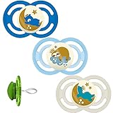 MAM Babyartikel Perfect Night Schnuller, leuchtend, 16 Mo+ Jungen // 3er Set // inkl. 3 Sterilisiertrasportbox