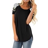 NPRODLO T-shirt für Damen Leopardmuster Slim Fit Kurzarm Rundhals Lässig Blusen Oberteile für den Sommer Frauen Streifendruck Große Größe Baumwolle Leinen Farbblock Tunika Bauchfreies Crop Tops S