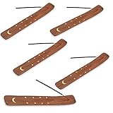 Räucherstäbchenhalter II aus Holz, handgefertigt, Aschefänger II – Mond und Sterne aus Messing – Räucherstäbchenhalter (7)