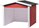 dobar 56199e Mähroboter-Garage aus Holz, Rasenroboter-Carport, 87x80x70 cm, rot-weiß