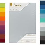 Jersey Spannbettlaken, Spannbetttuch, Lavea Serie Maya, 200x220cm für Boxspring- und Wasserbetten, Silber, 100% Baumwolle, hochwertige Verarbeitung, mit Gummizug