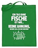 shirt-o-magic Zierfische: Tag ohne Fische? Unmöglich! - Jutebeutel (mit langen Henkeln) -38cm-42cm-Helles Grü