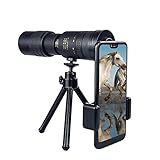 zhushuGG Tragbares Spektive für Spotschützen 4K 10-300X40mm Super-Telezoom-Monokular-Teleskop mit Smartphone Adapter für Smartphones Vogelbeobachtung/Jagd/Camping (SchwarzB)