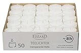 EDZARD 50 Stück Wenzel Nightlights Teelichtkerzen, weiß, transparente Kunststoffhülle, Brenndauer ca. 8 Stunden, Durchmesser 38 mm, Höhe 25
