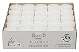 EDZARD 50 Stück Wenzel Nightlights Teelichtkerzen, weiß, transparente Kunststoffhülle, Brenndauer ca. 8 Stunden, Durchmesser 38 mm, Höhe 25