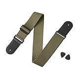 Amazon Basics - Verstellbarer Gitarrengurt für elektrische/akustische Gitarre/Bass, inklusive 2 Picks, weicher Gurt mit Kunstleder-Enden, Grü