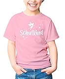 MoonWorks® Kinder T-Shirt Mädchen Schulkind Zauber-Fee Zauberstab Sterne Geschenk zur Einschulung Schulanfang rosa 122-128 (7-8 Jahre)