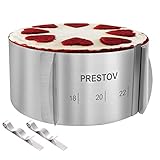 PRESTOV Tortenring Verstellbar 8,5cm hoch - eingravierter Skala und Befestigungsclips - 16-30cm Edelstahl Backring - Rostfrei mit Abg