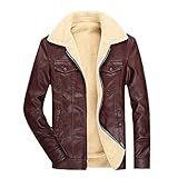 Leder Herren Jacke Winter Casual Fleece Dicke Warme Ledermäntel Kunstleder Schlank Motorradjacken Kleidung, weinrot, XXXL