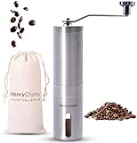 Henry Charles Manuelle Kaffeemühle mit Einstellbarem Mahlgrad - Kaffeemühle mit Keramikmahlwerk - Handkaffeemühle für frischen Espresso zu Hause, im Büro oder auf Reisen - Inklusive Trag