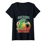 Damen Dinosaurier-Geburtstag T-Shirt mit V