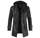 Zytyeu Lederjacke Herren Regular Fit Einfarbig Persönlichkeit Stehkragen Jacke Herren Herbst Winter Plus Fleecefutter Warm Winddichte Jacke Herren Trend Mode Motorradjacke Herren Abnehmbarer H