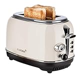 Korona 21666 Toaster | 2 Scheiben | Creme | Röstgrad-Anzeige | auftauen | rösten | aufwärmen | 810 Watt | Brötchen-Aufsatz | Krümel-Schublade | Brotscheiben-Zentrierung