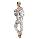 BIBOKAOKE Weihnachts Jumpsuit Schlafanzug Damen mit Kapuze Pyjama Einteiliger Strampler Nachtwäsche mit Reißverschluss und Taschen Nachtwäsche Trainingsanzug Freizeitanzug Overall Hausanzug