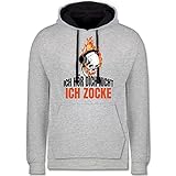 Shirtracer Nerd Geschenke - Ich hör Dich Nicht Ich zocke Totenkopf - L - Grau meliert/Navy Blau - Totenkopf - JH003 - Hoodie zweifarbig und Kapuzenpullover für Herren und D