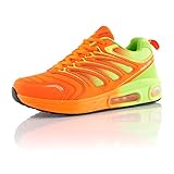 Fusskleidung® Damen Herren Sportschuhe Dämpfung Sneaker leichte Laufschuhe Grün Orange EU 42