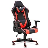 HOMOPIV Gaming Stuhl mit Kopfstütze und Lendenkissen, Bürostuhl höhenverstellbar, Gamer Ergonomischer Stuhl, Schreibtischstuhl 90-155° Neigungswinkel, Drehstuhl Kunstleder, C