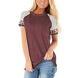 Damenmode Lässig Rundhalsausschnitt Patchwork Gestreiftes Kurzarm T-Shirt Bluse Basic-Fit Komfortables All-Match-T-Shirt XL