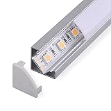 2m Aluprofil RIVA (RI) 2 Meter Aluminium Profil-Leiste eloxiert für LED Streifen - Set inkl Abdeckung-Schiene milchig-weiß (opal) mit Montage-Klammern und Endkappen (2 Meter milchig click)
