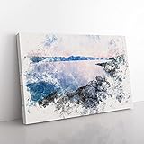 Big Box Art Premantura in Istrien Kroatien Aquarell Leinwand Kunstdruck fertig zum Aufhängen Bild 76x50cm (30x20 Zoll) Blau Rosa Blau Grau B