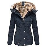 Winterjacke Damen Kapuzenpullover mit Fell Parka mit Pelzkapuze Dicker Coat Mantel Warm Gefüttert Jacke Langarmshirt Reißverschluss Teddyfell Übergangsjacke Oberteil Sweater Streetwear Outwear Pieb