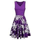 SCBFDI Sommerkleid für Damen mit V-Ausschnitt ärmellos mit bedruckten Nähten Böhmische lässige knielang