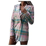 Dasongff Damen-Blazer mit Karomuster, große Größe, schick, Anzugjacke, Mäntel, Damen, Lang, halbsteilig, Büro, Business, Jacke, Jacke, Abendkleid, Arbeitskleidung