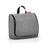 reisenthel toiletbag XL WO7052 in twist silver – Kulturbeutel mit 4l Volumen – Aufklappbar mit Haken zum Aufhängen und Spiegel – B 28 x H 25 x T 10