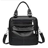 Damen PU Leder Einfarbig Crossbody Schulter Messenger Bag Casual Damen Kleine Handtaschen Geldbörse Anti-Diebstahl Rucksack, Schwarz ,