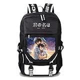 WANHONGYUE Your Name Anime Cosplay Rucksack Schultasche Laptop Backpack mit USB-Ladeanschluss Schwarz / 19
