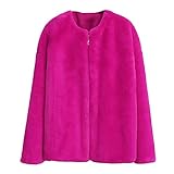 Hingpy Damen Winterjacke Weiche Und Warme Teddy Wolljacke Reine Farbe PlüSch Modische Und Bequeme Winterjacke LäSsige Fleecejack