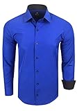 Rusty Neal Herren-Hemd Premium Slim Fit Langarm Stretch Kontrast Hemd Business-Hemden Freizeithemd, Größe S-6XL:M, Farbe:Sax