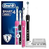 Oral-B Smart 4 4900 CrossAction wiederaufladbare Elektrische Zahnbürste von Braun, 2 Ärmel verbunden: 1 rosa und 1 schwarz, 2 Aufsteckbü