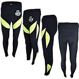 Ento International Herren Thermo-Fahrradhose, gepolstert, lange Hose, Reißverschluss, Fahrrad-Leggings, kalte Kleidung, Schwarz & fluoreszierendes Grün - 004, 41-44.5
