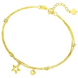 fohatu 18 Karat Gold Fünfzackiger Stern Doppelarmband Fashion Transfer Bead Herz Anhänger Armband Zierliches Handgemachtes Armband Für Frauen Schmuck Geschenk,R