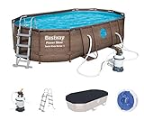 Bestway Power Steel™ Swim Vista Series™ Frame Pool, 488 x 305 x 107 cm, Komplett-Set mit Sandfilteranlage, oval, braune Rattan-Optik