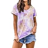 Damenmode Farbverlauf V-Ausschnitt Kurzarm T-Shirt Bluse Sommer Classic-Fit Lose Allgleiches Casual T-Shirt Tops 3XL