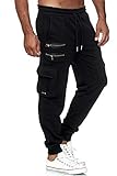 Red Bridge Herren Cargo Jogginghose Jogger Hose Trainingshose Double Zip M4246 Schwarz L