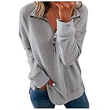 Onebary Damen 1/4 Reißverschluss Pullover Langarm Sweatshirts Causal Tops Activewear Laufjacke Lose T-Shirts, grau, 2 - 4 J