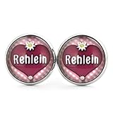SCHMUCKZUCKER Damen Ohrringe Motiv Rehlein Edelstahl Stecker Silber Herz Edelweiss 14mm B