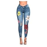 L9WEI Damen Jeans Hose Leggings High Waist Stretch Dünn Skinny Jeanshose Stretch High Waist Pants Hochbund Drucken Leggings Slim H