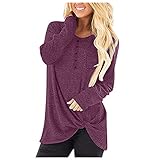 Tshirt Damen Langarm Rundhals Große Größen Langarmshirts Elegant Oversize Vintage Sport Oberteile Herbst Bluse Blusen Schwarze Lockere Solide Casual Shirt Lang