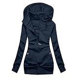 KJDWJKJRF Halloween Pullover Damen Winterjacke Mode Kapuzenpullover Windbreaker Einfarbig ÜBergangsjacke Dicker Warm Longsweatjacken Wintermantel Herbstmantel Mantel Reissverschluss ​Winterpark