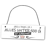 Homeyourself Hochwertiges Schild 25 x 8 cm Grillregel Nr 1 Alles unter 500 Gramm ist Aufschnitt weiß Dekoschild Wandschild Grillen Grill Sommer Geschenk für M