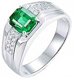 AmDxD Eheringe Weiß Gold 18K, Modern Verlobung Ringe mit Grün Smaragd 1.89ct, als Geschenke für Freund, Weiß Gold, Gr.69 (22.0)